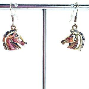 Horse Head Dangle Earrings VTG Solid Sterling Silver 925 Size 1" Length